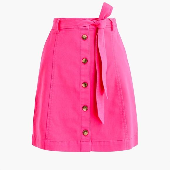 NWT J. Crew Chino Button Front Tie Waist Mini Skirt in Sweet Briar Pink - Picture 4 of 9
